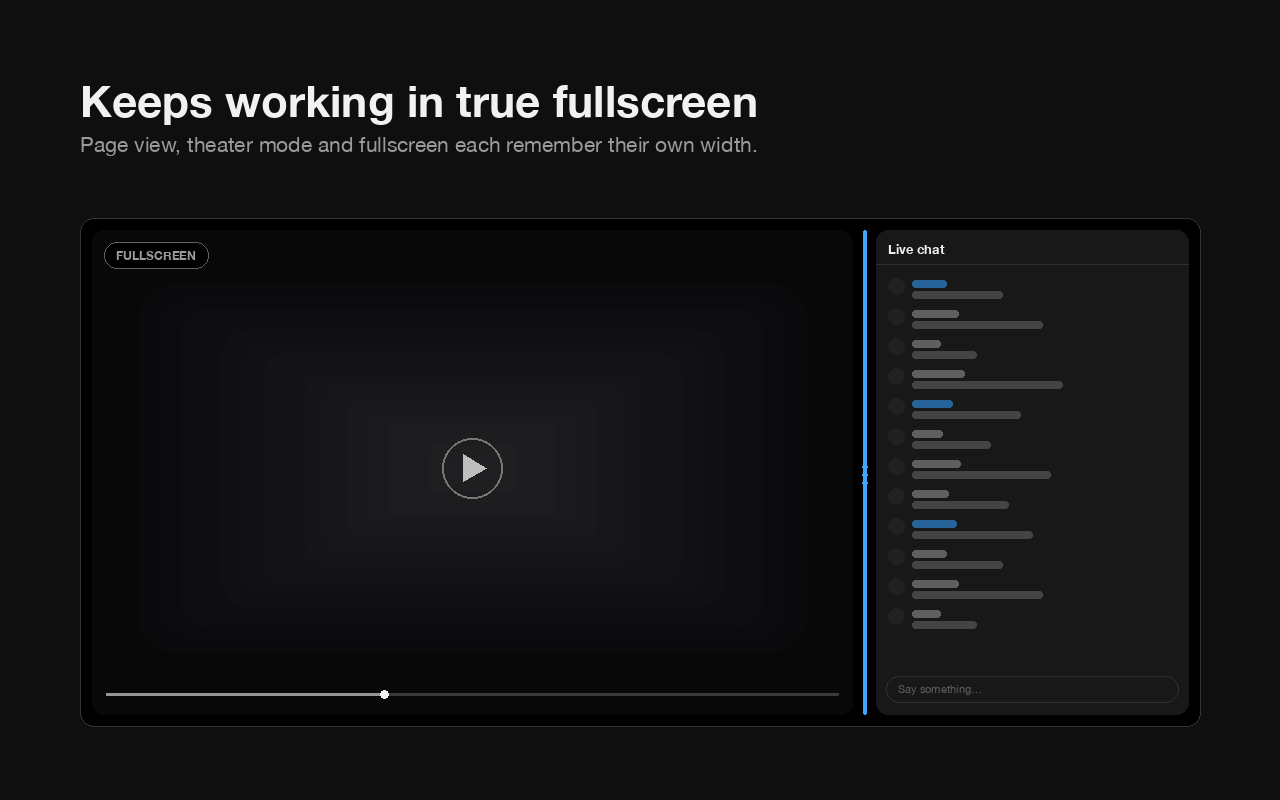 Illustration of chat docked beside the video in true fullscreen, with the video uncropped